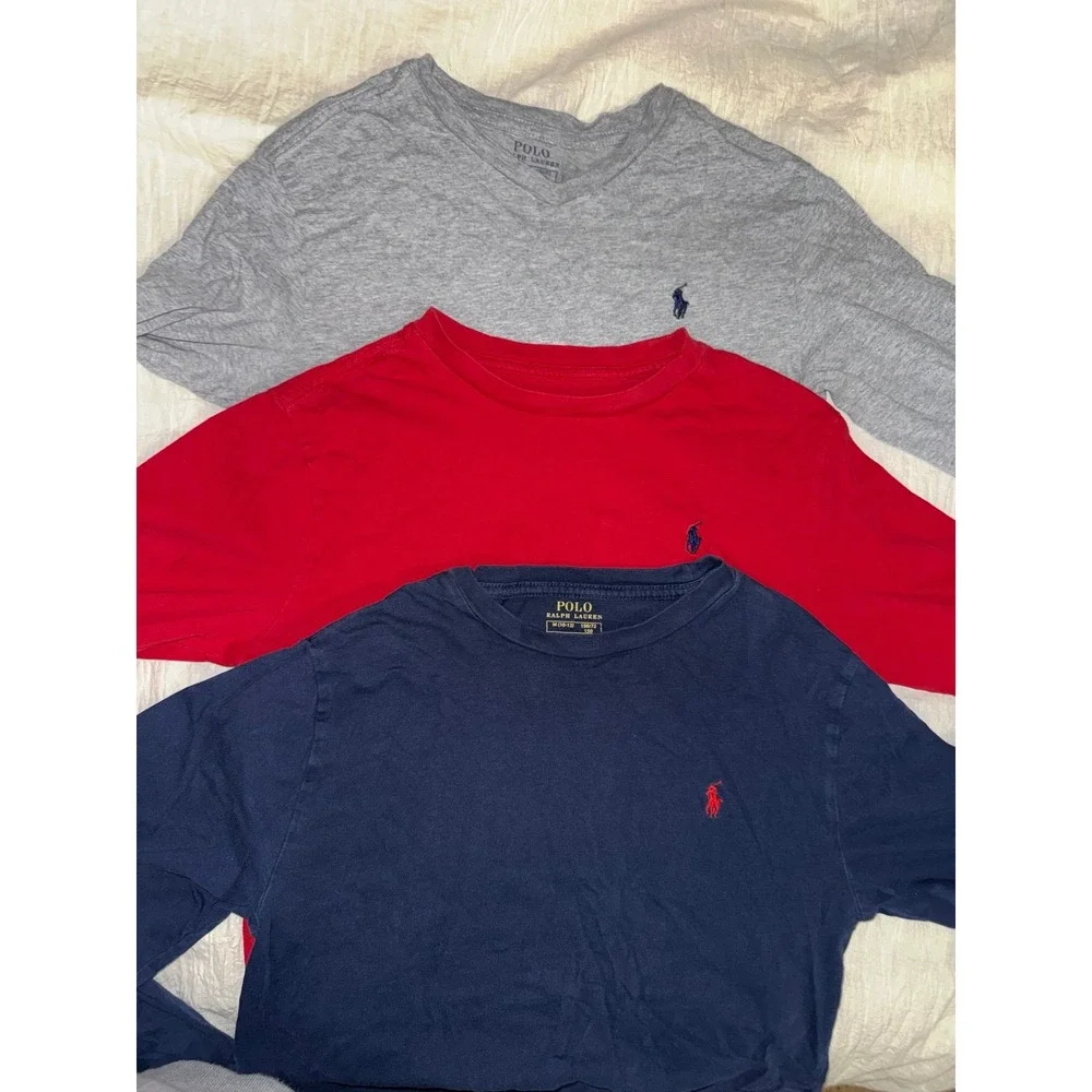 Ralph Lauren bundle‎ 3 long sleeve boys tshirts blue, red and gray size 10-12